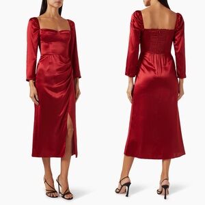 NEW Reformation Gloriana Silk Dress Red Size 10